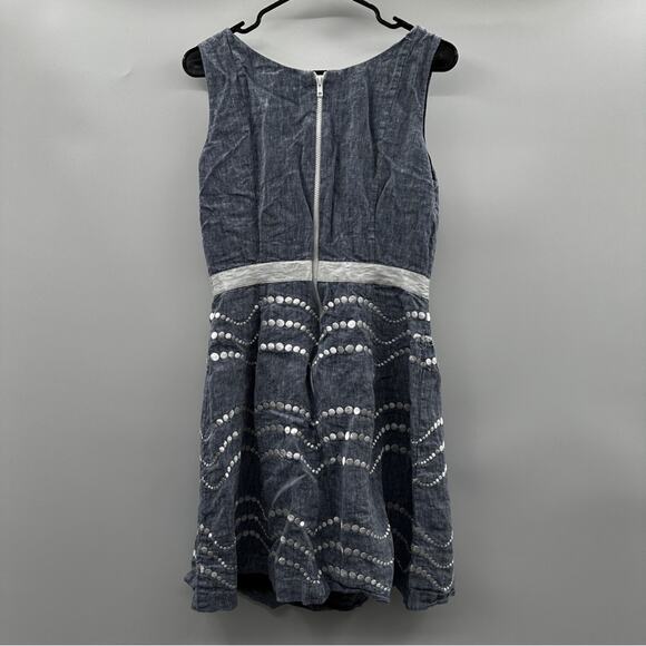 Boden Summer Fun Denim Blue & White Embroidered Sleeveless Mini Dress Size 10 - Picture 4 of 9